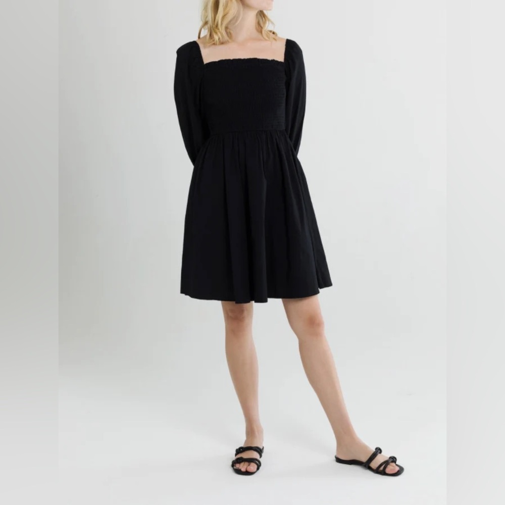 Mod Ref Black Cotton Shirred Dress